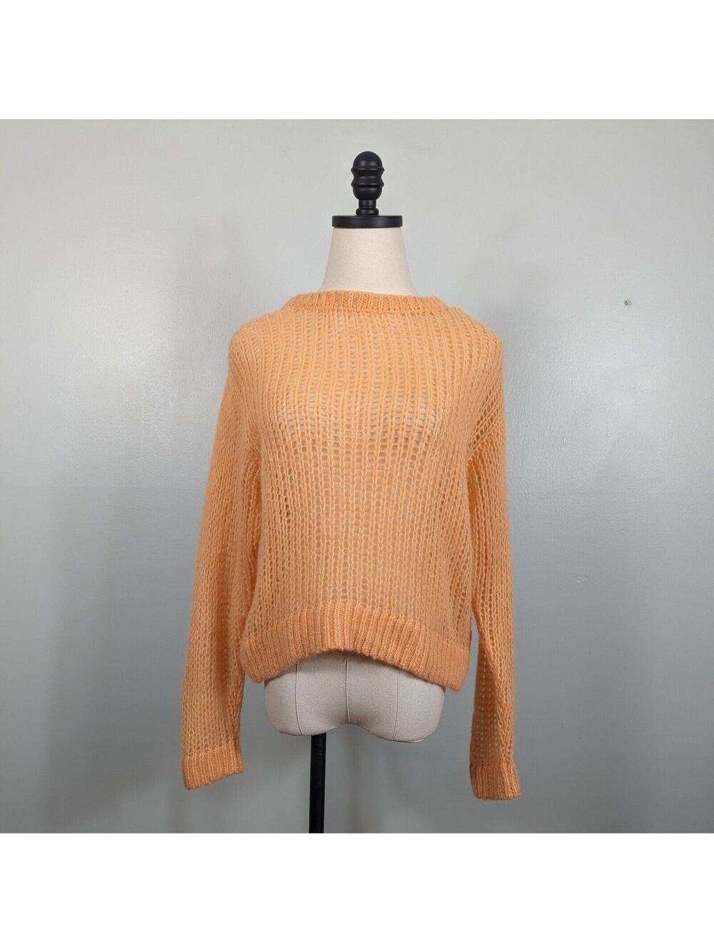 Free People Sweater XS Orange Alpaca Wool Open Knit Fuzzy Soft Cozy Peach Preppy